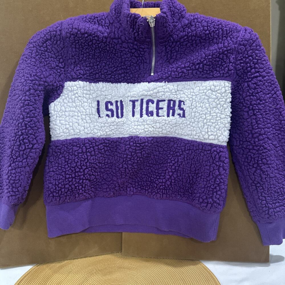 Girls Faux Sherpa LSU Fleece Pullover Youth Medium 1/4 Zip